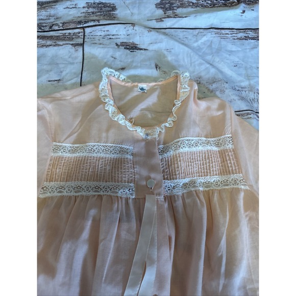 Vtg Womens Pajama Set SCHRANK Sz Small 34 Peach Short Sleeve 3 Piece Robe Usa - Picture 5 of 6